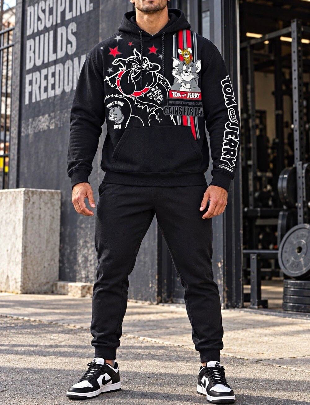Southpole Tom & Jerry Hoodie Men M Weightlifting Gains For Days Black 1446R03-0